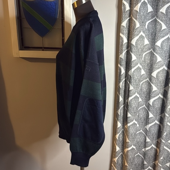 Blue Drake Green & Navy Striped Wool Blend Crew Neck Sweater SZ Large - Picture 3 of 9